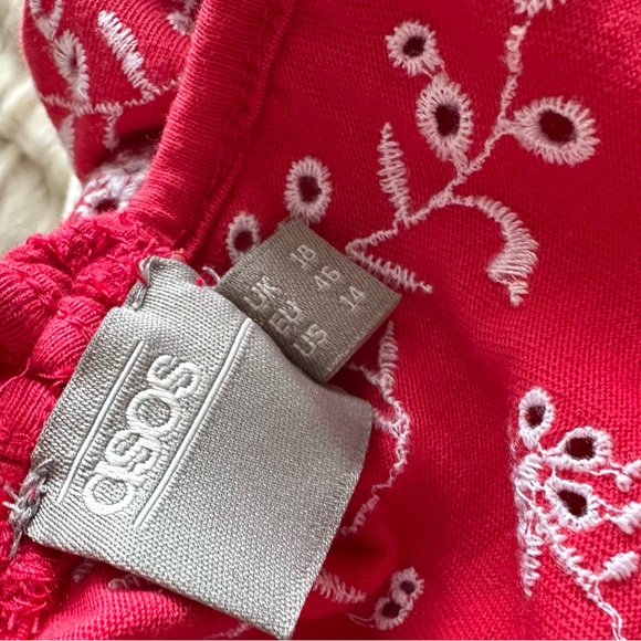 ASOS Red Ruffle Cold Shoulder Embroidered Dress - Picture 6 of 6